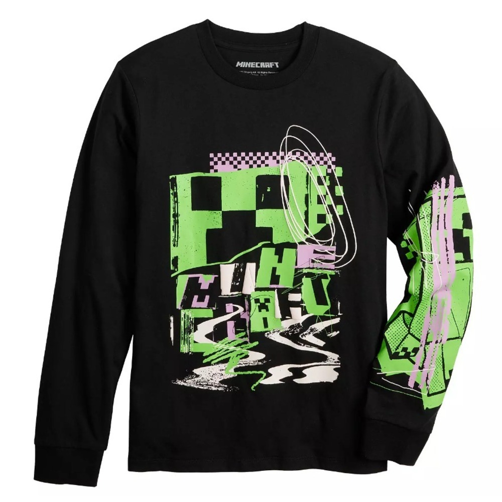 Mojang Minecraft Long-Sleeve T shirt‎ Youth Medium Black Creeper NWT